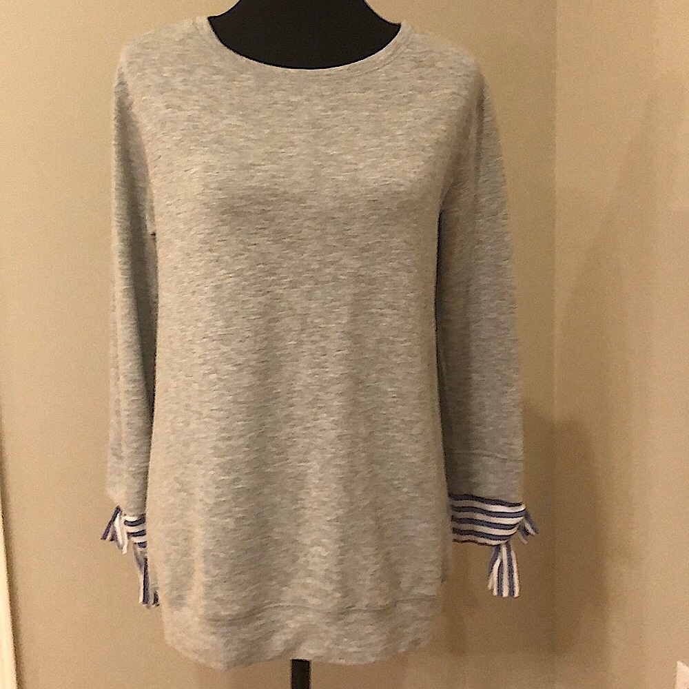 Pink Clover Staccato Aisha Knit Top Women’s Small Gray with blue white detail.
